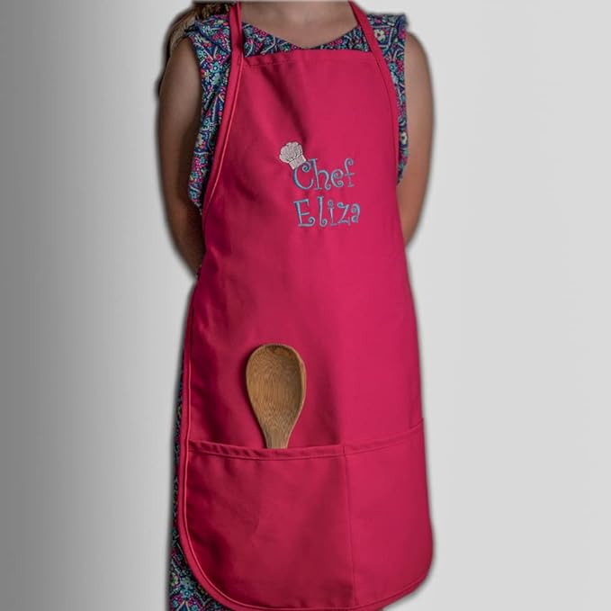 Made in the USA Chef Any Name Child Personalized Embroidered Premium Child Apron for Kids Girls Boys Fun in the Kitchen Gift