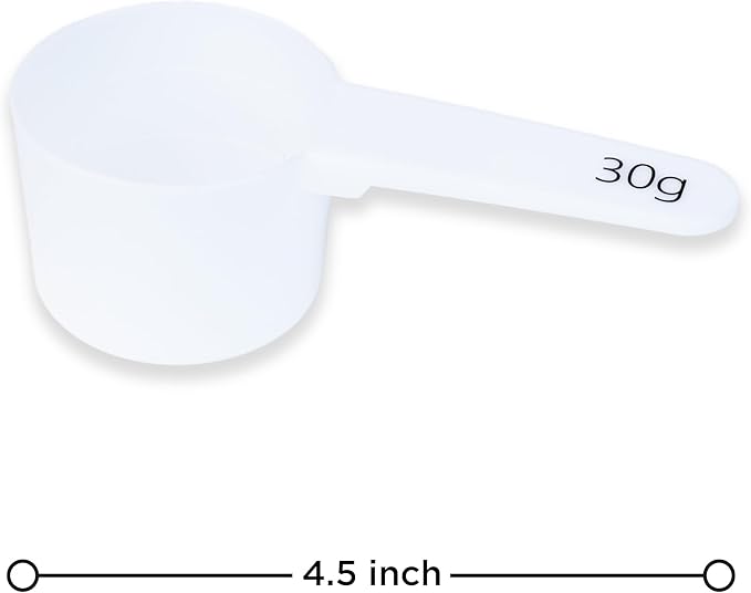 Measure spoons | measuring spoons set of 6 | exact dosing 3 gram scoop, 5 gram scoop, 7,5g, 10g, 15g, 30g | kitchen measuring set for powder and liquids | plastic medicine spoon and cups