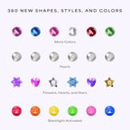 Hally Hair 360 Refill for Hair Gems - Multicolored Adhesive Jewels Only (No Stamper) – Hearts, Stars, Flowers, Pearls – Blacklight Glow – Hair Accessories for Girls & Teens