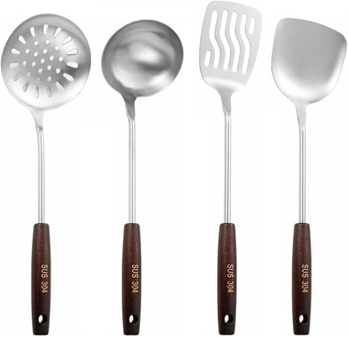 Kitchen Utensils Set，Cooking Utensils Spoons for Cooking Spatulas Stainless Steel Cooking Utensils Gadgets Spatulas Spoons 4 Pieces Sets Kitchen Tools