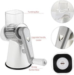 Cambom Rotary Cheese Grater Hand Crank Cheese Shredder for Fresh Cheese, Vegetable, Nuts,Non-slip Suction Base, Free Cleaning Brush Three Blades, White