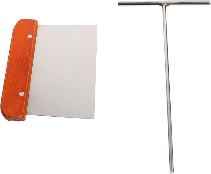 SAFIGLE Stainless Steel Pancake Spreader and Scraper Set, Small round Crepe Tool with Handheld Scraping Board, Kitchen Accessory for Homemade Crepes and Pancakes, 2pcs Cooking Gadget Kit