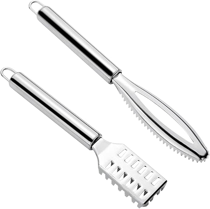 Fish Scaler Remover, Fish Scales Scraping Tool, Fishes Scaler Scraper with Grip Handle Fast Cleaning Skin Steel Brush Fishes Peeling Scraper(COLOR:Silver)