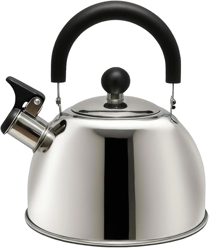 Lily's Home 2 Quart Whistling Tea Kettle, Stainless Steel Stovetop Kettle for Gas & Induction Tops, Classic Whistle Spout, Cool-Touch Handle for Safe Pouring - Perfect for Home, Kitchen, Dorm