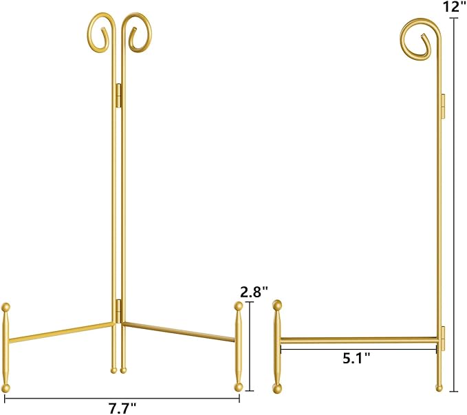 SVENJBB Plate Stand and Holder Display Stand 12 Inch, Gold Iron Picture Frame Stand for Display, Collapsible and Portable Easel Stand for Table (2 Pack)
