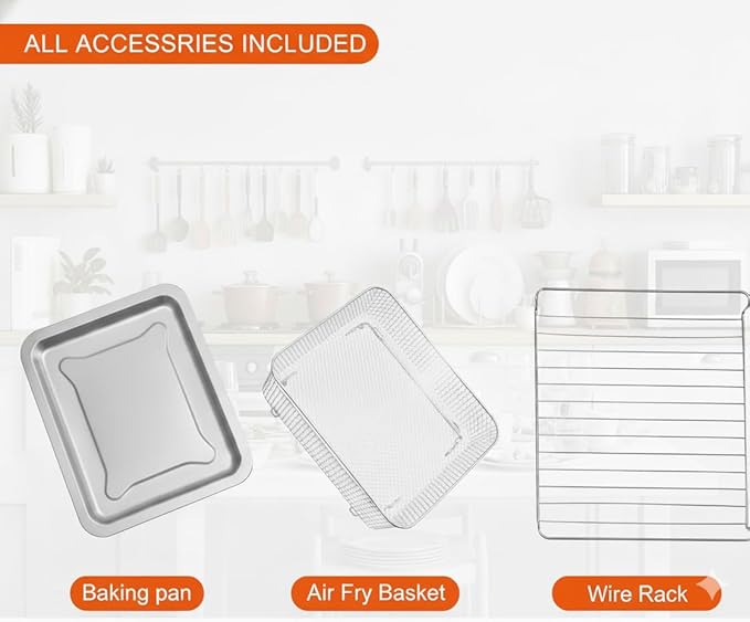 Simple Deluxe 26.4QT XL Air Fryer Toaster Oven Combo, 4-in-1 Countertop Convection Oven with Double Fan Technology, Includes Baking Pan & Fry Basket, Stainless Steel