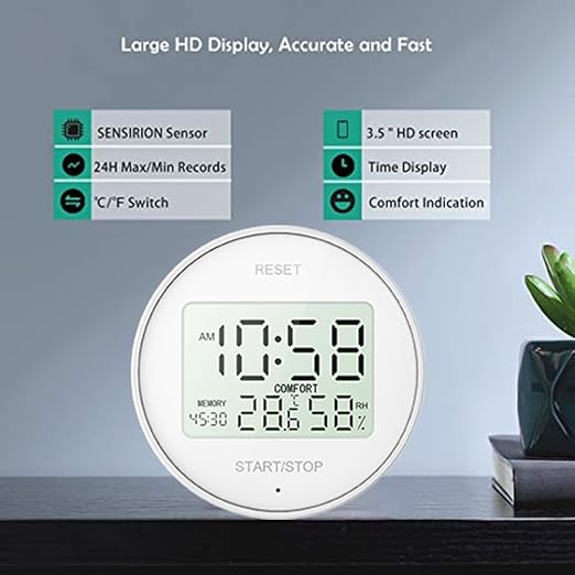 Magnetic Digital Hygrometer & Indoor Thermometer - Kitchen Timer for Cooking, Baking, Fitness, AAA Battery Included