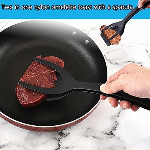 1pcs Multifunctional 2 in 1 Non Stick Bread Egg Turners Cooking Tongs Gadgets For Kitchen Utensils Spatula Cooking Tool(white-Dinosaur Doodle4)