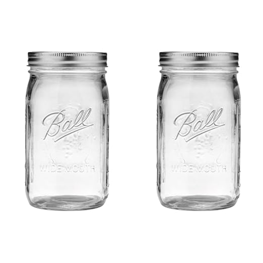 Ball Wide Mouth Glass Mason Jars with Lids and Bands, Used for Canning, Pickling, Juice, Jam, Jelly, Quart Size 32 Ounce (Pack of 2)