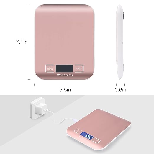 Digital Shipping Scale,Stainless Steel Panel, Accurate Portable Postal Scale for Packages, Small Business,Kitchen, Food, Handmade, Liquids, and Boutique (Rose Gold Rechargeable(10kg/1g))