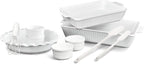 GOURMETEDGE 10-Piece Stackable Ceramic Bakeware Set - Ideal Mother's Day Gift, Non-Toxic Non-Stick Oven Safe, PFOA & PFOS Free, Includes Baking Dishes, Pie Plate, Ramekins & Silicone Tools (White)