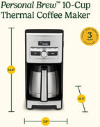 Cuisinart Personal Brew 10-Cup Thermal Coffee Maker, Fully Automatic Programmable Coffee Machine with Hot or Over Ice Options, Brew Strength Control, 52 Ounce Removable Water Reservoir, DCC-10