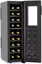 Wine Enthusiast 18-Bottle Slimline Dual Zone Wine Cooler - Energy Efficient Freestanding Wine Refrigerator - Upright Bottle Storage, Adjustable Thermostat, Digital Touchscreen (20.5” x 10.7" x 36.8”)