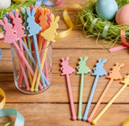 JarThenaAMCS 50 Pcs Easter Bunny Drink Stirrers Pastel Rabbit Plastic Swizzle Sticks Reusable Cocktail Stir Sticks for Coffee Tea Hot Cocoa Beverage Bar Home Party Supplies