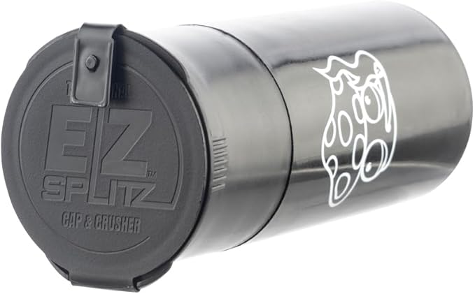 EZ SPLITZ Cap & Crusher - 2-in-1 Herb Grinder with Extra Large Storage - Pop Art Edition (Black)