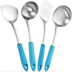 Kitchen Utensils Set，Cooking Utensils 4 Pieces Sets Spoons for Cooking Spatulas Stainless Steel Cooking Utensils Spatulas Spoons Kitchen Tools Gadgets(Blue)