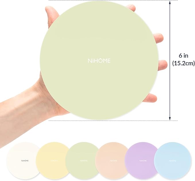 NIHOME Silicone Jar Opener – 6 Inch Large Anti-Slip Grip Pads, Premium 100% Food-Grade Silicone, Stylish Designer Colors, Multi-Purpose Heat-Resistant Mat & Coaster, Set of 6 (Light Candy Colors)