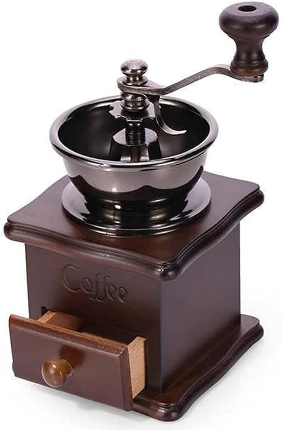 Wooden Manual Coffee Grinder Vintage Style Hand Coffee Mill Burr Coffee Grinder with Ceramic Hand Crank,Wooden Manual Coffee Grinder Cleaning Brush (Dark Brown Upgraded Version)