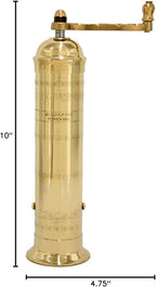 Alexander Home The Original Greek Pepper Mill 10 Inch Tall | European Pepper Mill Grinder with Crank Handle | Manual Pepper Grinder | Peppercorns Refillable - Brass