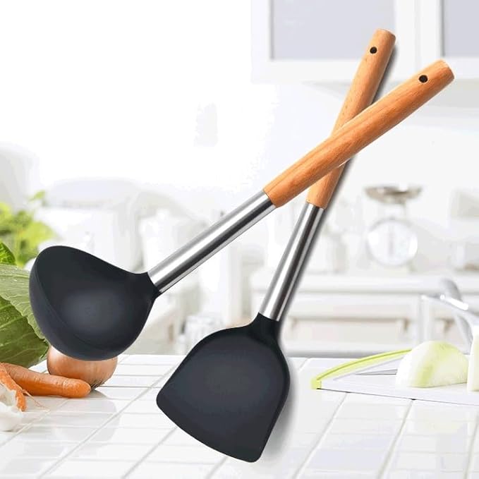 Food Grade Silicone Kitchenware Spatula Wooden Handle Set Kitchen Cooking Tools