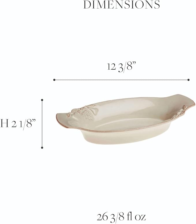 Casafina Ceramic Stoneware 13" Oval Gratin - Madeira Harvest Collection, Vanilla Crème | Microwave & Dishwasher Safe Dinnerware | Food Safe Glazing | Restaurant Quality Serveware