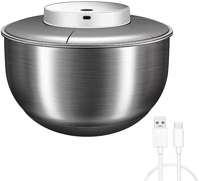 Automatic Electric Salad Spinner, 5L Type-C Rechargeable Lettuce Spinner Stainless Steel Salad Rotator Lettuce Washer and Spinner Dryer for Salad Greens, Lettuce, Fruits and Vegetables