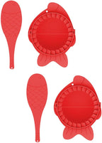 NUOBESTY Dumplings Maker Molds Set with Spoons 4pcs Red Dumpling Skin Wrappers Kitchen Gadget and Baking Tools Suitable for Home Cooking and Food Preparation
