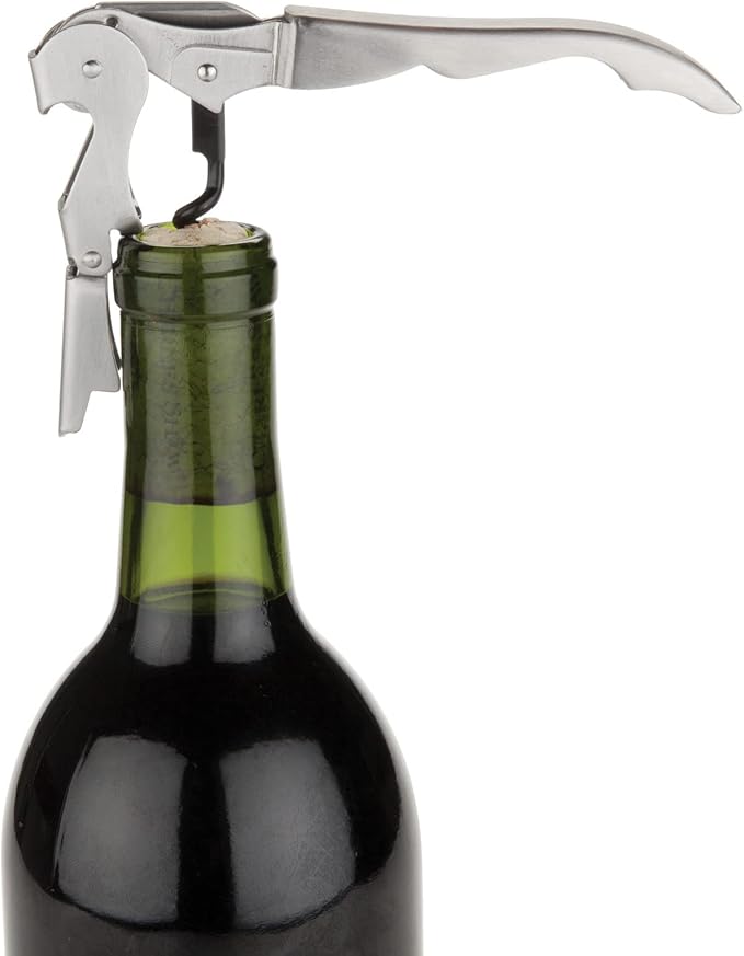 True Truetap Double Hinged Waiter's Corkscrew Wine Opener, Stainless Steel Wine Bottle Opener with Built In Foil Cutter, Home Bar Tools, Bar Cart Accessories, Wedding Gifts, Set of 1, Metallic Silver