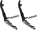 TSA Compliant Corkscrew Bottle Opener, Black Double Hinged, Stainless Steel Wine Key (2 Pack)