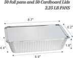 MOACOCK 50 Pack Aluminum Pans with Lids(8.5"×6"), 2.25lb Foil Pans with Board Lids, Disposable Take Out Food Containers, Foil Pans for Meal Prep Freezer Cooking Baking