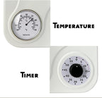 Lily's Home - 9.5 Inch x 12.5 Inch - Retro Kitchen Wall Clock, Vintage Wall Clock with a Thermometer and 60-Minute Timer, Ideal for Any Kitchen, Office, or Diner (White)