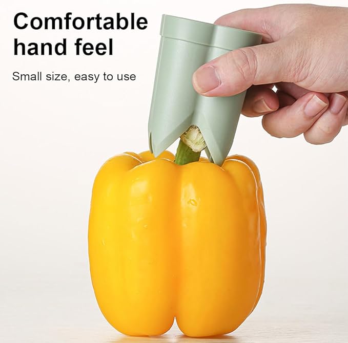 Pepper Corer Remover,2 in 1 Fruit and Vegetable Core Tool Quickly Cutting Remove Pepper Cutter for Kitchen Family Camping BBQ(COLOR:Green)