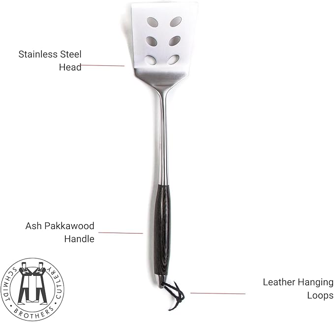Schmidt Brothers - BBQ Ash 4 Piece Grill Set, Full-Forged Stainless Steel Grilling Utensils Including Spatula, Fork, Basting Brush, and Tongs with All Wood Handles