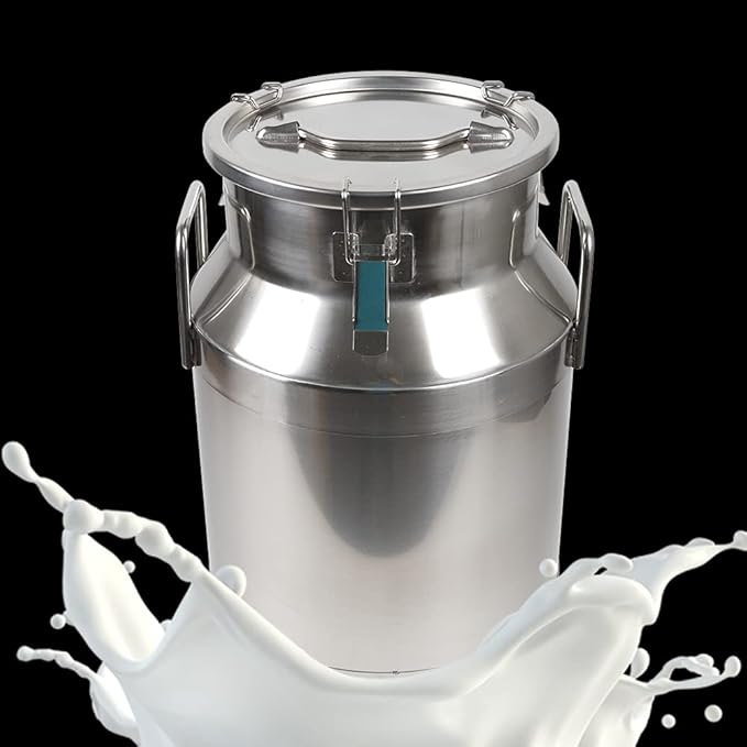 304 Stainless Steel Milk Can Large 12L-60L Capacity Milk Bucket Ice Buckets Bar Tools Wine Pail Bucket Milk Can Tote Jug with Sealed Lid Heavy Duty for Milk and Wine Liquid Storage (30L)
