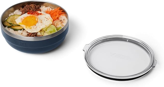 YETI Rambler Low Bowl, Vacuum Insulated, Stackable and Nestable Stainless Steel Bowl with Lid, 1.6 Quart, Navy