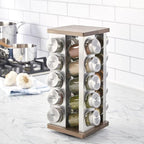 Kamenstein 20 Jar Vintage Spice Rack with Spices Included, Revolving Countertop Spice Organizer with Glass Jars, Labeled Caps, Removable Sifter Discs, and Free Refills for 5 Years