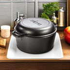 Lodge Cast Iron Double Dutch Oven - Pre-Seasoned 2-in-1 Cast Iron Cookware - Pot & Skillet Combo - Even Heat Retention - Oven-Safe, Versatile Pot - 5 Quart