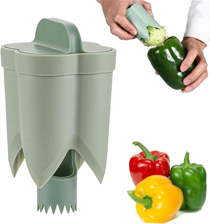 Pepper Seed Corer Remover Tool,2 in1 Efficient Bell Pepper Corer,Jalapeno Pepper Cutter Deseeder,Quick Cutting& Deseeding Pepper Seed Remover Tool, Kitchen Gadget Tool for Fruit Vegetables (Green)