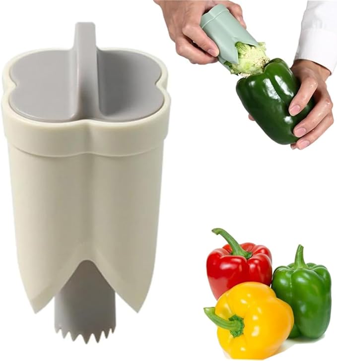 Pepper Seed Corer Remover Tool,2 in1 Efficient Bell Pepper Corer,Jalapeno Pepper Cutter Deseeder,Quick Cutting& Deseeding Pepper Seed Remover Tool, Kitchen Gadget Tool for Fruit Vegetables (Beige)