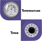 Lily's Home - 9.5 Inch x 12.5 Inch - Retro Kitchen Wall Clock, Vintage Wall Clock with a Thermometer and 60-Minute Timer, Ideal for Any Kitchen, Office, or Diner (Purple)