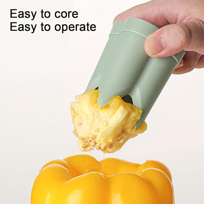 Pepper Corer Remover,2 in 1 Fruit and Vegetable Core Tool Quickly Cutting Remove Pepper Cutter for Kitchen Family Camping BBQ(COLOR:Green)