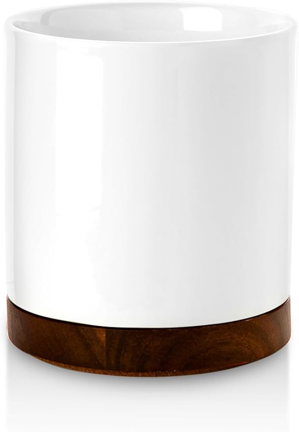 Nucookery 360° Rotating Utensil Holder, 7.2" Large Utensil Crock, White Ceramic Cooking Utensil Organizer with Countertop-Protection Cork Bottom for Farmhouse Kitchen Decor Christmas Gift (White)