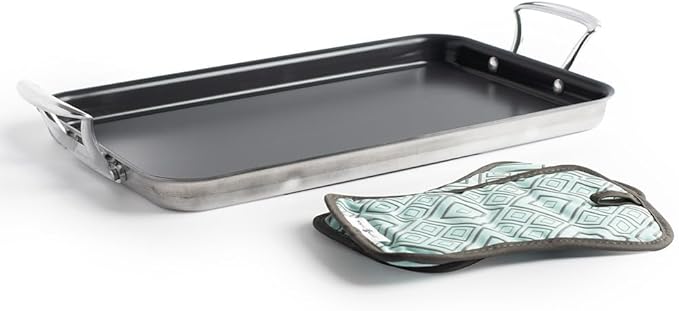 Nordic Ware Double Burner High-Sided Formed Griddle with 2 Oven Hot Pads