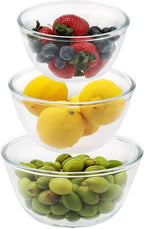 Cuiselect 3pc Glass Mixing Bowls Sets (1.64QT, 1.16QT, 0.85QT), Nesting Mixing Bowls for Cooking Prep, Baking, Storage, Large Salad Bowls Sets-Dishwasher Microwave Freezer Safe