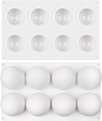 Sphere Silicone Cake Mold, 3D Ball Mousse Cake Molds for Baking, French Dessert Chocolate Fondant Molds for Candy Truffle Cupcake Jelly Pudding Ice Soap (8-Cavity)
