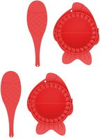 Dumplings Maker Tools Set with 4 Plastic Molds and Spoons Red Dumpling Press for Homemade Wrappers Kitchen Baking Gadgets for Family Cooking