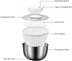 Automatic Electric Salad Spinner, 5L Type-C Rechargeable Lettuce Spinner Stainless Steel Salad Rotator Lettuce Washer and Spinner Dryer for Salad Greens, Lettuce, Fruits and Vegetables