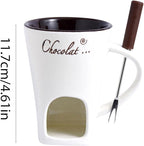 Ceramic Fondue Pot Set, Chocolate Mug With Forks, Perfect For Butter And Cheese Melting,Multipurpose,Personal Cheese Melting Cup