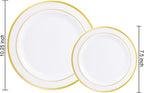 I00000 60 Pieces Gold Plastic Plates, Heavy Duty White and Gold Plastic Plates for 30 Guests Include: 30 Gold Rim Dinner Plates and 30 Gold Dessert Plates Perfect for Wedding, Party & Mother's Day