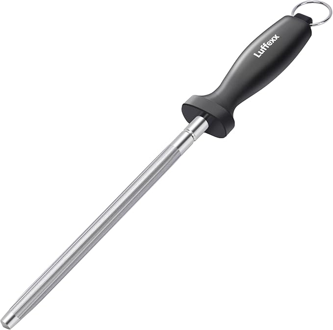 Professional 12-Inch Knife Sharpening Rod, High-Carbon honing rod to Sharpen the Knife Quickly, Perfect Knife Sharpener for Chefs and Home Cooks, Easy to Use & Sturdy